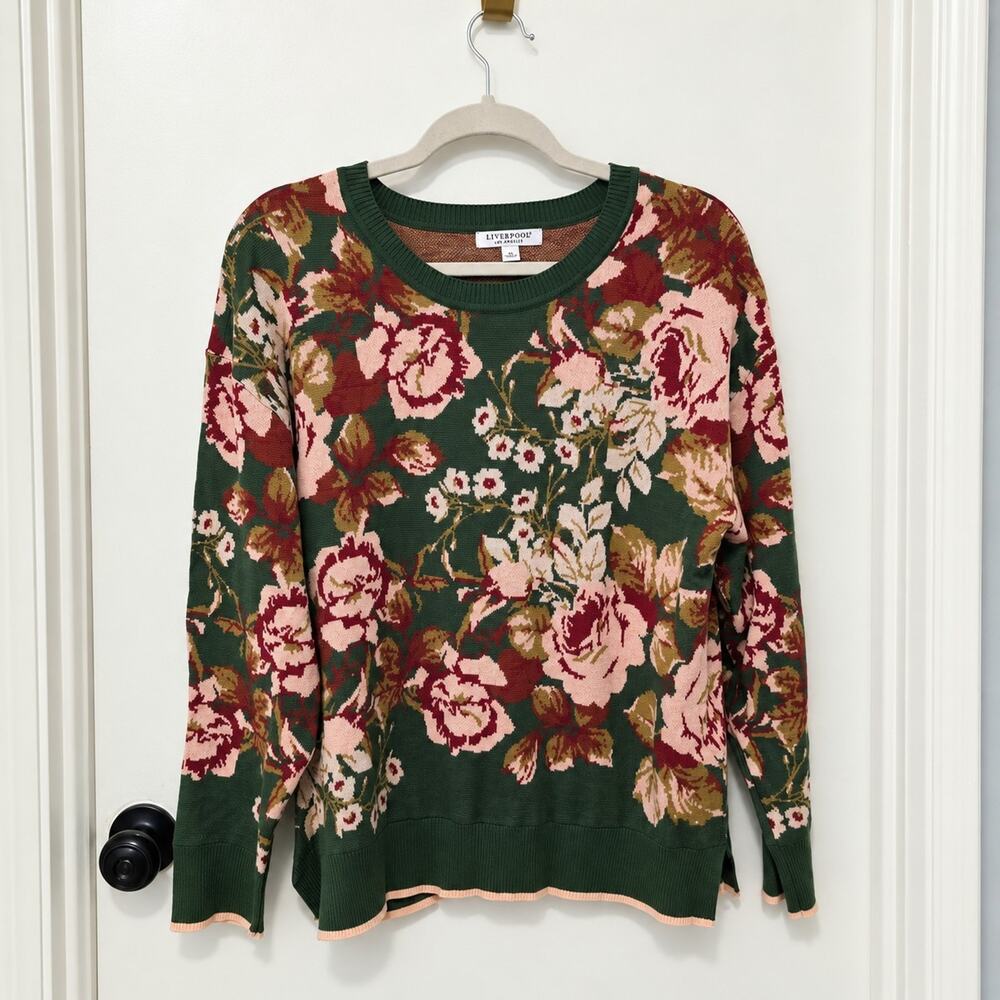 Liverpool Los Angeles Floral Jacquard Crewneck Sweater Green XL